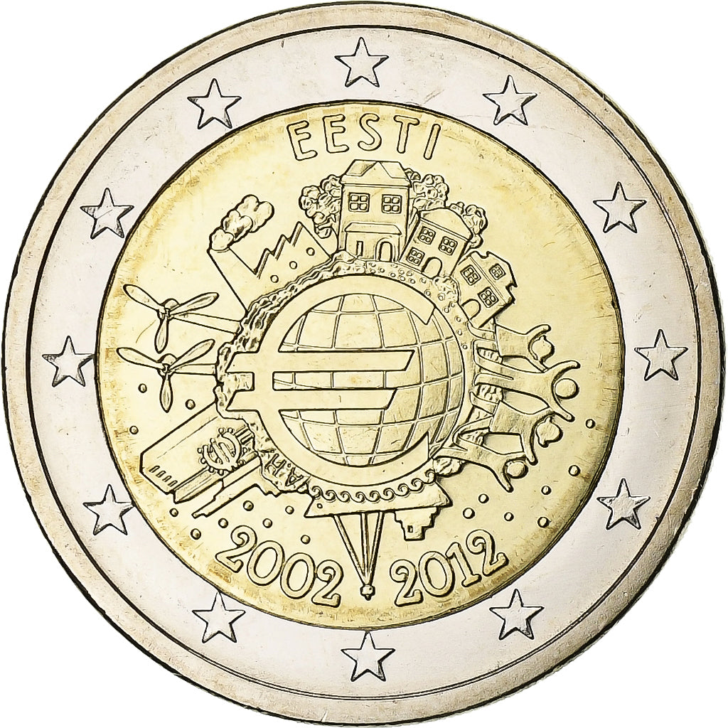 Estland, 
  
  2 euro, 
  
  10 Jahre Euro-Bargeld