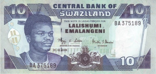 Swaziland 10 emalangeni Ptaszek 2006 P-29c
