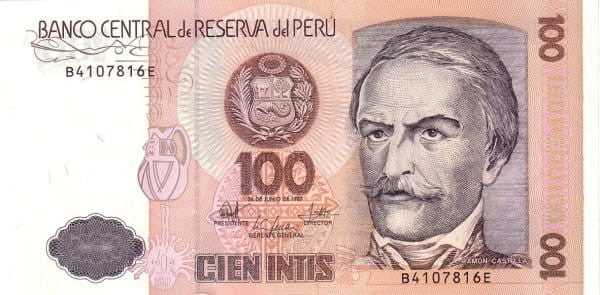 Peru 100 intis Ramón Castilla 1987 P-133