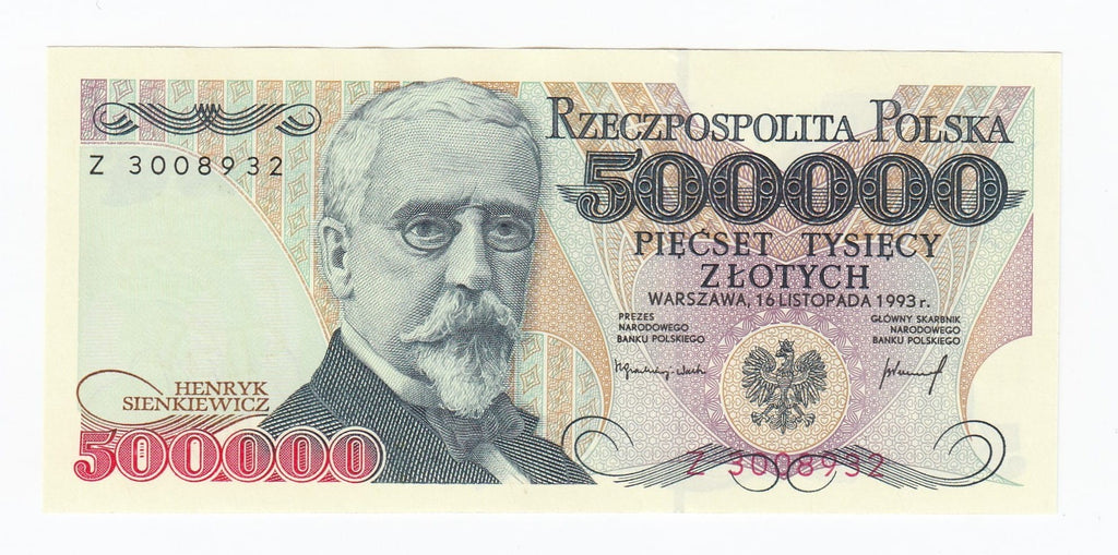 III RP 500000 zł Henryk Sienkiewicz 1993 P-161a.1 Z