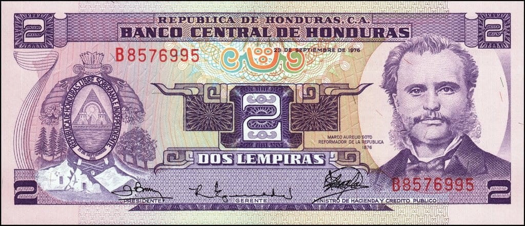 Honduras 2 lempira  Wyspa tygrysia 1976 P-61