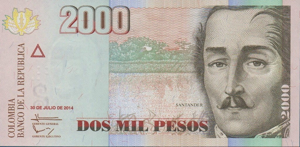 Kolumbia 2000 peso Santander 2014  P-457y