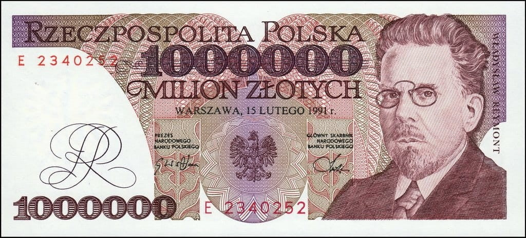 III RP 1000000 zł Władysław Reymont 1991 P-157a E