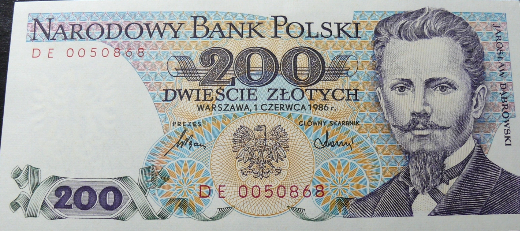 PRL 200 zł Jarosław Dąbrowski 1986 P-144c.1 DE