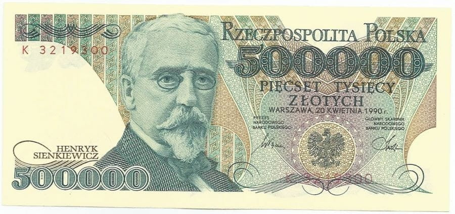 III RP 500000 zł Henryk Sienkiewicz 1990 P-156a  K