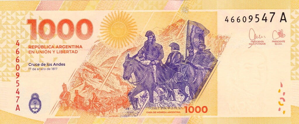 Argentyna 1000 peso Przeprawa przez Andy 2023 P-370a