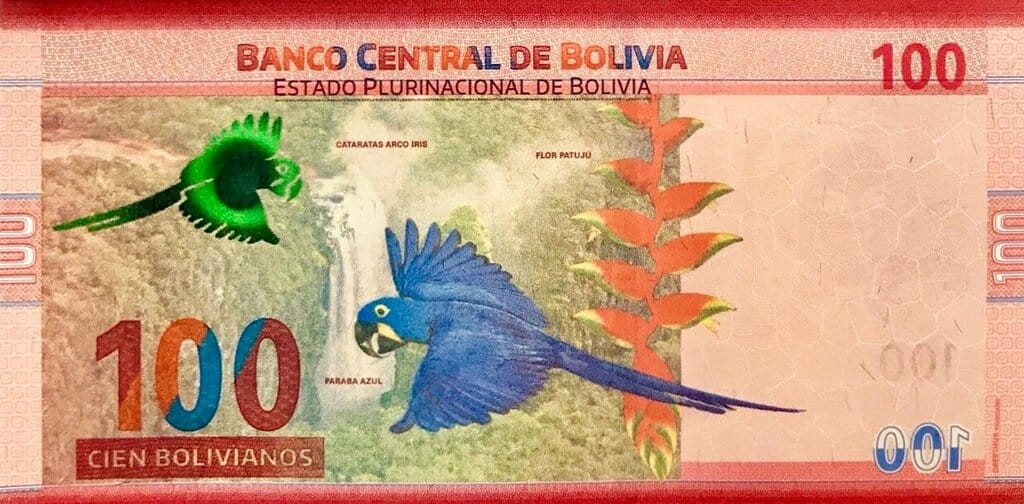 Boliwia 100 bolivanos Papuga Ara 2019 P-251