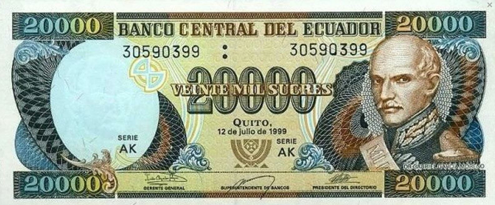 Ekwador 20 000 sucres Gabriel G. Moreno 1999 P-129g.2