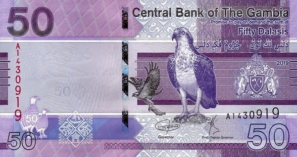 Gambia 50 Dalasi Ptak Upupa 2019 P-40a
