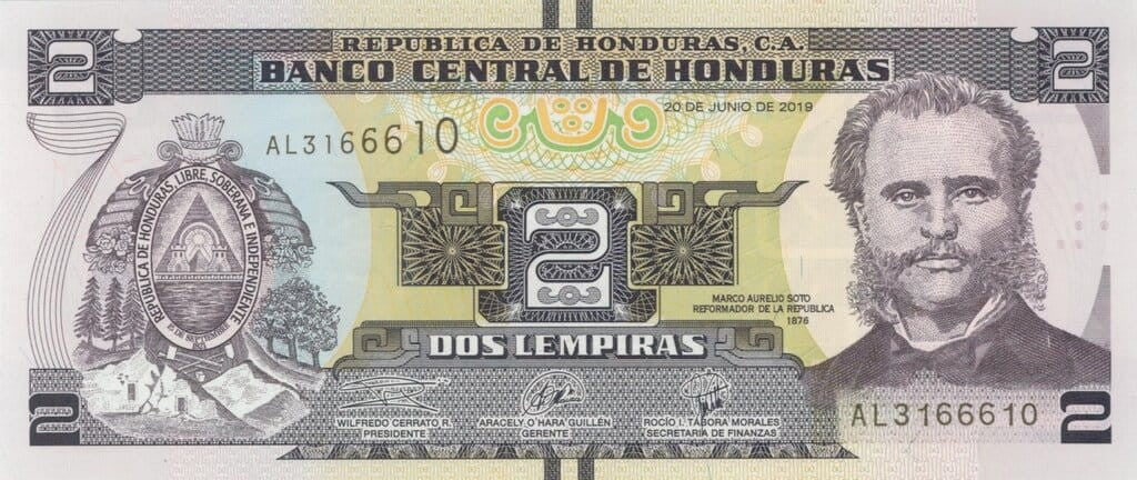 Honduras 2 lempira Marco Aurelio Soto  2019 P-97d