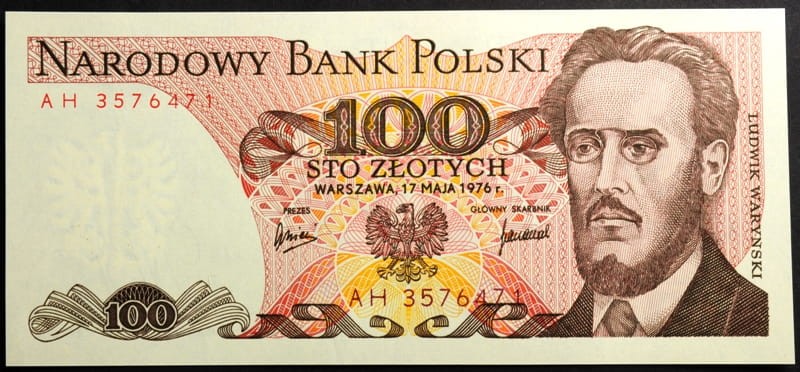 PRL 100 zł Ludwik Waryński 1976 P-143b AM