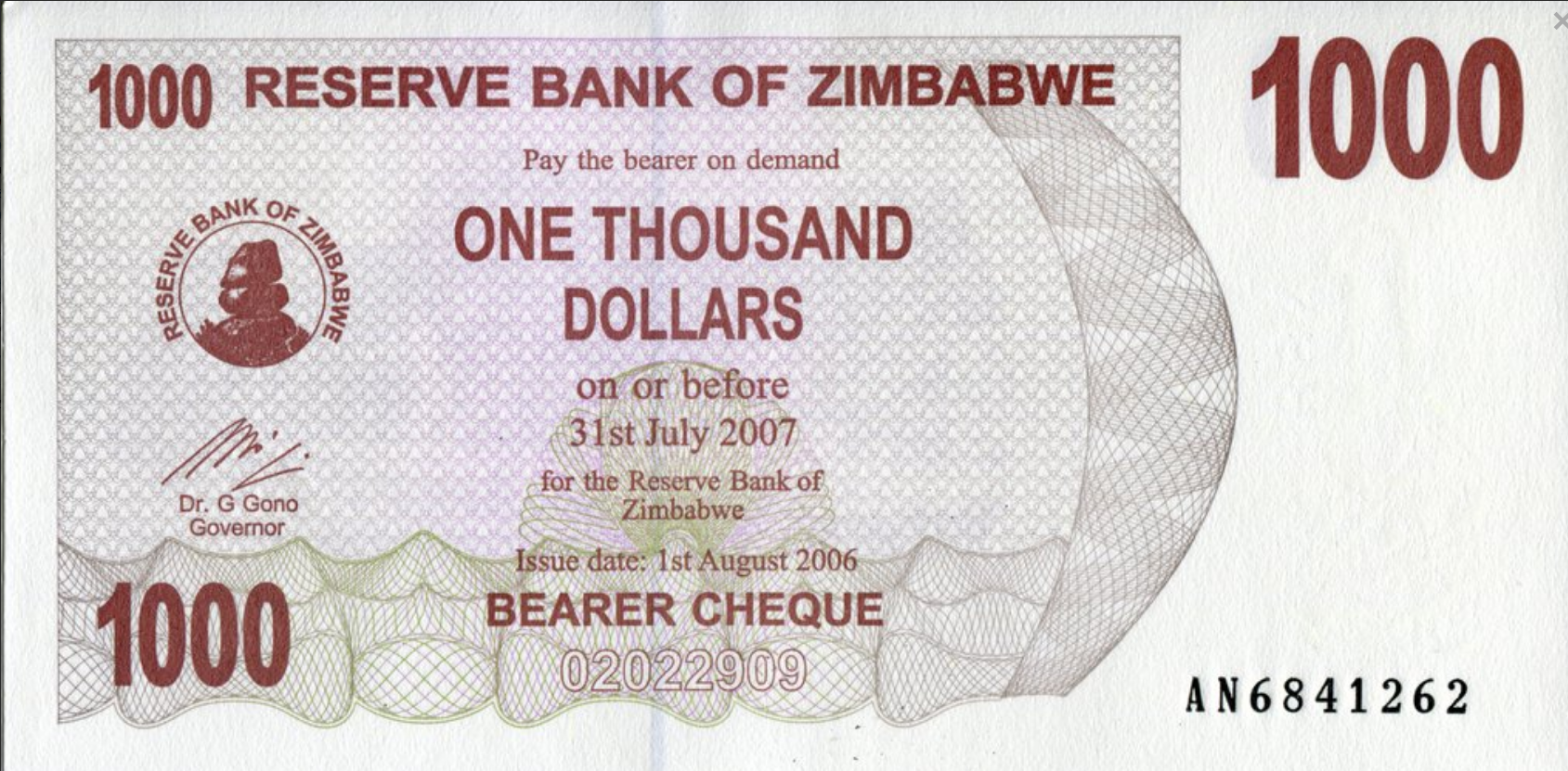 Zimbabwe 1000 $ Krajobraz 2006 P-44