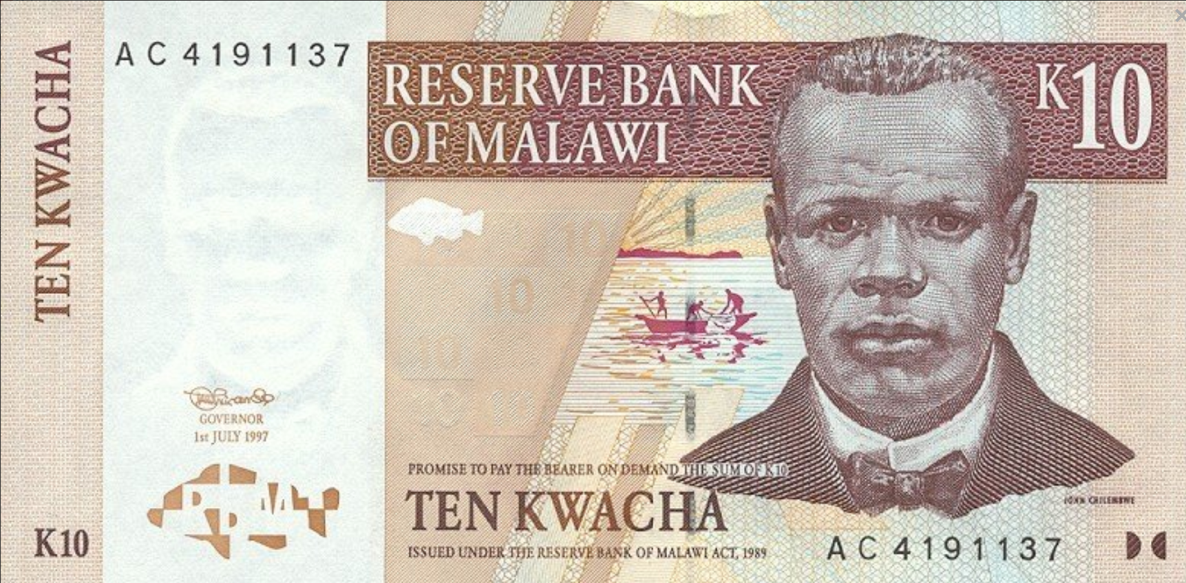 Malawi 10 kwacha Czytanie 1997 P-37