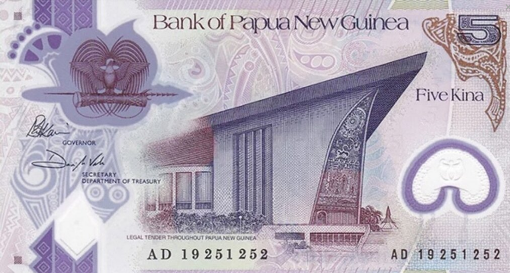 Papua Nowa Gwinea 5 Kina Rytualna maska 2019 P-51b