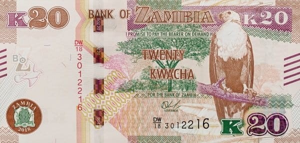 Zambia 20 kwacha Kob moczarowy 2018 P-59b